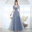 Chic / Beautiful Sky Blue Glitter Prom Dresses 2022 A-Line / Princess V-Neck Beading Sequins Short Sleeve Backless Floor-Length / Long Formal Dresses