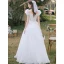 Chic / Beautiful White Lace Flower Wedding Dresses 2022 A-Line / Princess Square Neckline Short Sleeve Backless Floor-Length / Long Wedding