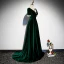 Elegant Velour Dark Green Prom Dresses 2022 A-Line / Princess Scoop Neck Short Sleeve Backless Sweep Train Formal Dresses