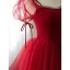 Chic / Beautiful Burgundy Prom Dresses 2022 A-Line / Princess Square Neckline Rhinestone Puffy Short Sleeve Backless Floor-Length / Long Formal Dresses