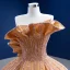 Haut de Gamme Champagne Perlage Paillettes Robe De Mariée 2021 Robe Boule Volants Bustier Sans Manches Dos Nu Tribunal Train Mariage