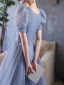 Chic / Belle Bleu Ciel Glitter Robe De Bal 2022 Princesse Encolure Carrée Paillettes Gonflée Manches Courtes Dos Nu Longue Robe De Ceremonie