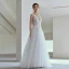Light White Beading Lace Flower Beach Wedding Dresses 2022 A-Line / Princess V-Neck Sleeveless Backless Floor-Length / Long Wedding