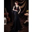 Sexy Black Satin Evening Dresses  Cocktail Dresses 2021 Trumpet / Mermaid V-Neck Sleeveless Backless Bow Sweep Train Evening Party Formal Dresses
