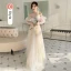 Fashion Daffodil Beading Sequins Lace Flower Bridesmaid Dresses 2022 A-Line / Princess Sash Short Sleeve Backless Floor-Length / Long Bridesmaid Dresses