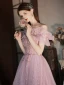 Charmant Rougissant Rose Robe De Bal 2022 Princesse Volants De l'épaule Glitter Perlage Paillettes Faux Diamant Manches Courtes Dos Nu Longue Robe De Ceremonie