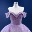 Luxury / Gorgeous High-end Lilac Prom Dresses 2022 Off-The-Shoulder Handmade  Beading Sequins Short Sleeve Backless Floor-Length / Long Formal Dresses