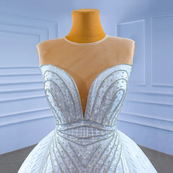 Luxury / Gorgeous White Wedding Dresses 2022 Trumpet / Mermaid Scoop Neck Sleeveless Backless Beading Pearl Rhinestone Cathedral Train Wedding
