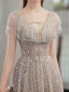 Charming Luxury / Gorgeous Grey Glitter Evening Dresses 2022 A-Line / Princess V-Neck Sequins Rhinestone Short Sleeve Backless Floor-Length / Long Evening Party Formal Dresses