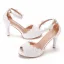 Charmant Weiß Perle Spitze Blumen Brautschuhe 2022 Knöchelriemen 10 cm Stilettos Peeptoes Hochzeit Sandaletten Hochhackige
