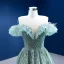Haut de Gamme Vert Cendré Robe De Bal 2022 Princesse De l'épaule Perlage Paillettes Gland Manches Courtes Dos Nu Longue Robe De Ceremonie