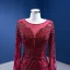 High-end Vintage / Retro Burgundy Beading Sequins Evening Dresses 2022 Trumpet / Mermaid Scoop Neck Court Train Long Sleeve Formal Dresses