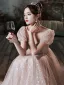 Mode Rougissant Rose Paillettes Robe De Bal 2022 Princesse Encolure Carrée Manches Courtes Dos Nu Longue Robe De Ceremonie