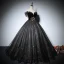 Elegant Black Prom Dresses 2022 Ball Gown Off-The-Shoulder Short Sleeve Backless Beading Sequins Floor-Length / Long Formal Dresses
