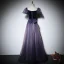Elegant Purple Prom Dresses 2022 A-Line / Princess Square Neckline Puffy Short Sleeve Backless Bow Floor-Length / Long Formal Dresses