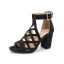Schöne Schwarz Strassenmode Durchbohrt Sandalen Damen 2021 T-Riemen 8 cm Thick Heels Peeptoes Sandaletten