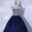 Chic / Belle Bleu Marine Robe De Bal 2021 Robe Boule Bustier Perlage Paillettes Sans Manches Dos Nu Longue Robe De Ceremonie