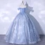 Élégant Bleu Ciel Glitter Perlage Paillettes Robe De Bal 2021 De l'épaule Manches Courtes Dos Nu Longue Robe De Ceremonie