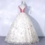 Charmant Rougissant Rose Robe De Bal 2021 Robe Boule V-Cou En Dentelle Paillettes Étoile Sans Manches Dos Nu Longue Robe De Ceremonie
