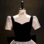 Elegant Black Printing Prom Dresses 2023 Ball Gown Square Neckline Short Sleeve Backless Bow Floor-Length / Long Formal Dresses