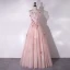 Lovely Blushing Pink Bow Beading Prom Dresses 2024 A-Line / Princess Strapless Sleeveless Backless Floor-Length / Long Prom Formal Dresses