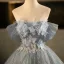Bling Bling Grey Butterfly Appliques Sequins Tassel Prom Dresses 2025 Ball Gown Off-The-Shoulder Short Sleeve Backless Floor-Length / Long Formal Dresses