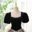 Elegant Black Printing Prom Dresses 2023 Ball Gown Square Neckline Rhinestone Short Sleeve Backless Floor-Length / Long Prom Formal Dresses