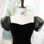 Élégant Noire Paillettes Robe De Bal 2023 Robe Boule Encolure Carrée Manches Courtes Dos Nu Longue Promo Robe De Ceremonie