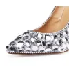 Charming Silver Wedding Shoes 2020 Leather Rhinestone 12 cm Stiletto Heels Pointed Toe Wedding Pumps