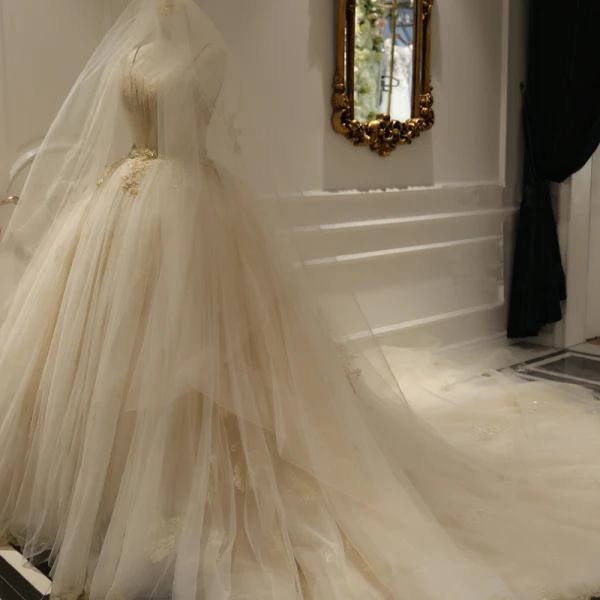 Luxe Champagne Robe De Mariée 2018 Dos Nu Robe Boule Perlage Paillettes Bretelles Spaghetti Sans Manches Royal Train Mariage