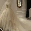 Luxury / Gorgeous Champagne Wedding Dresses 2018 Backless Ball Gown Beading Sequins Spaghetti Straps Sleeveless Royal Train Wedding
