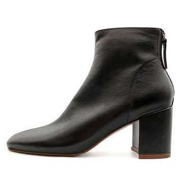 Mode Noire Désinvolte Bottes Femme 2020 Cuir 7 Cm Talons Épais À Bout Pointu Bottes