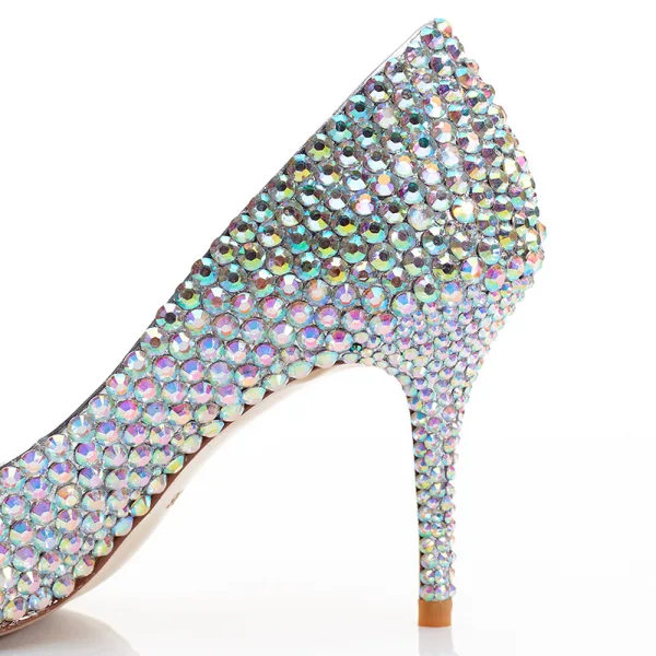 Charming Silver Wedding Shoes 2020 Leather Rhinestone Butterfly 8 cm Stiletto Heels Pointed Toe Wedding Pumps