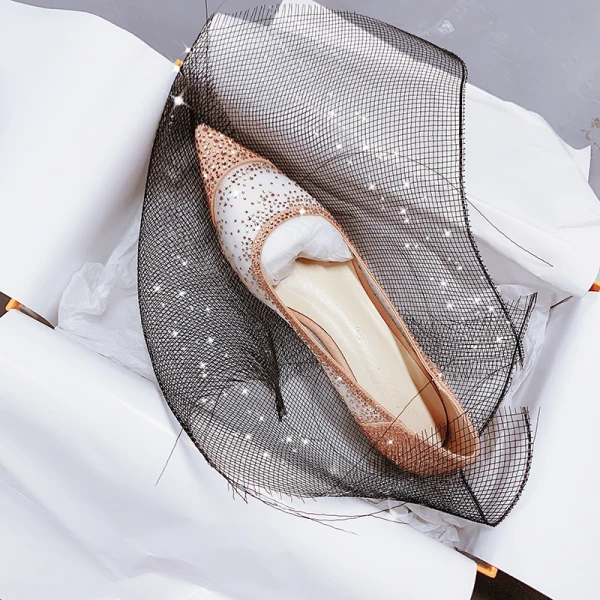 Uroczy Szampan Randki Czółenka 2020 Rhinestone 9 cm Szpilki Szpiczaste Czółenka