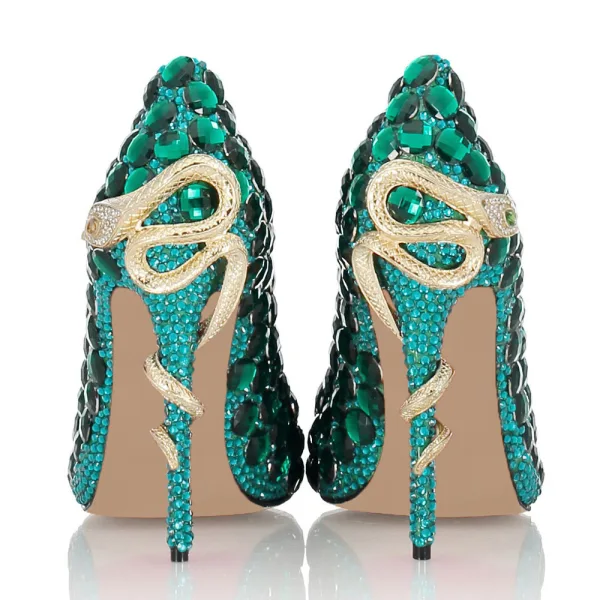 Amazing / Unique Dark Green Rave Club Pumps 2020 Leather Snakeskin Print 11 cm Stiletto Heels Pointed Toe Pumps