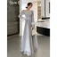 Simple Gris Robe Demoiselle D'honneur Bretelles croisées 2021 Princesse Encolure Carrée En Dentelle Fleur Ceinture 3/4 Manches Dos Nu Longue Demoiselle D'honneur Robe Pour Mariage
