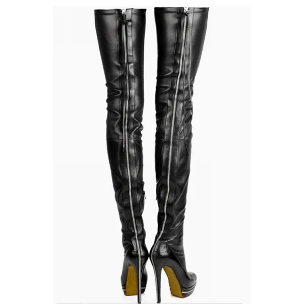 Unique Schwarz Karneval Club Stiefel Damen 2020 Leder 14 cm Stilettos Runde Zeh Stiefel