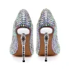 Charmant Multi-Couleurs Faux Diamant Chaussure De Mariée 2020 Cuir 11 cm Talons Aiguilles À Bout Pointu Mariage Escarpins
