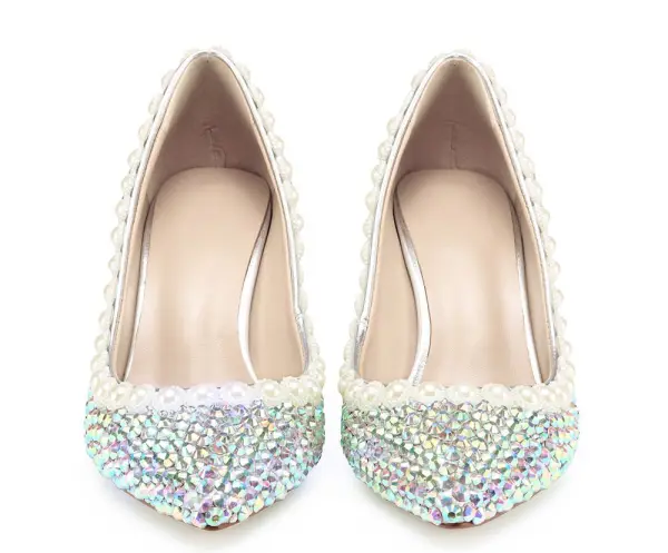 Charming Multi-Colors Rhinestone Wedding Shoes 2020 Leather Pearl 8 cm Stiletto Heels Pointed Toe Wedding Pumps