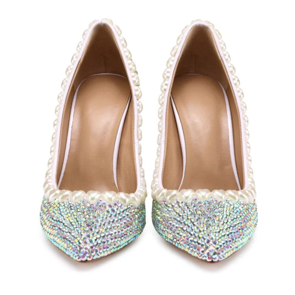 Charmant Multi-Kleuren Rhinestone Bruidsschoenen 2020 Leer 10 cm Dikke Hak Spitse Neus Huwelijk Pumps