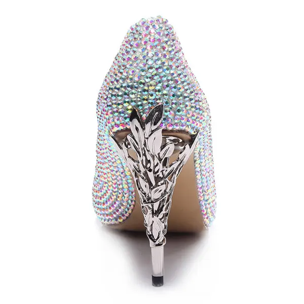 Piękne Multi-Kolory Rhinestone Buty Ślubne 2020 Skórzany 10 cm Szpilki Szpiczaste Ślub Czółenka