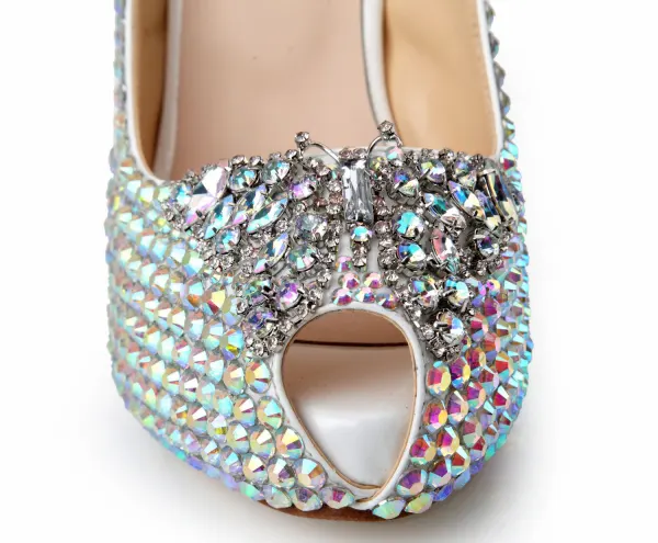 Fashion Multi-Colors Evening Party Womens Shoes 2020 Leather Rhinestone Butterfly 12 cm Stiletto Heels Open / Peep Toe High Heels