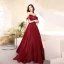 Charming Burgundy Beading Crystal Evening Dresses  2021 A-Line / Princess Scoop Neck Short Sleeve Backless Chapel Train Evening Party Formal Dresses