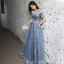 Charming Sky Blue Evening Dresses  Prom Dresses 2021 A-Line / Princess Off-The-Shoulder Glitter Sequins Short Sleeve Backless Floor-Length / Long Evening Party Prom Formal Dresses