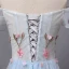 Chic / Beautiful Sky Blue Prom Dresses 2018 A-Line / Princess Appliques Crystal Pleated Off-The-Shoulder Backless Short Sleeve Floor-Length / Long Formal Dresses