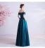 Vintage / Originale Bleu D'encre Robe De Soirée 2020 Princesse De l'épaule Perlage Perle En Dentelle Fleur Manches Courtes Dos Nu Longue Robe De Ceremonie