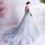 Vintage / Retro Flower Fairy Sky Blue Prom Dresses 2020 A-Line / Princess Ruffle High Neck Pearl Rhinestone Sequins Flower Lace Long Sleeve Backless Court Train Formal Dresses