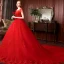Charmant Rouge Robe De Mariée 2020 Robe Boule Encolure Dégagée Perlage Gland En Dentelle Fleur Sans Manches Dos Nu Royal Train