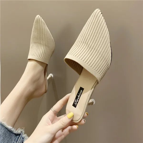 Simple Noire Désinvolte Tresser Sandales Femme 2020 7 cm Talons Aiguilles À Bout Pointu Sandales