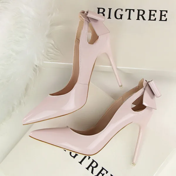 Schön Nude Datierung Schleife Pumps 2020 Lackleder 10 cm Stilettos Spitzschuh Pumps